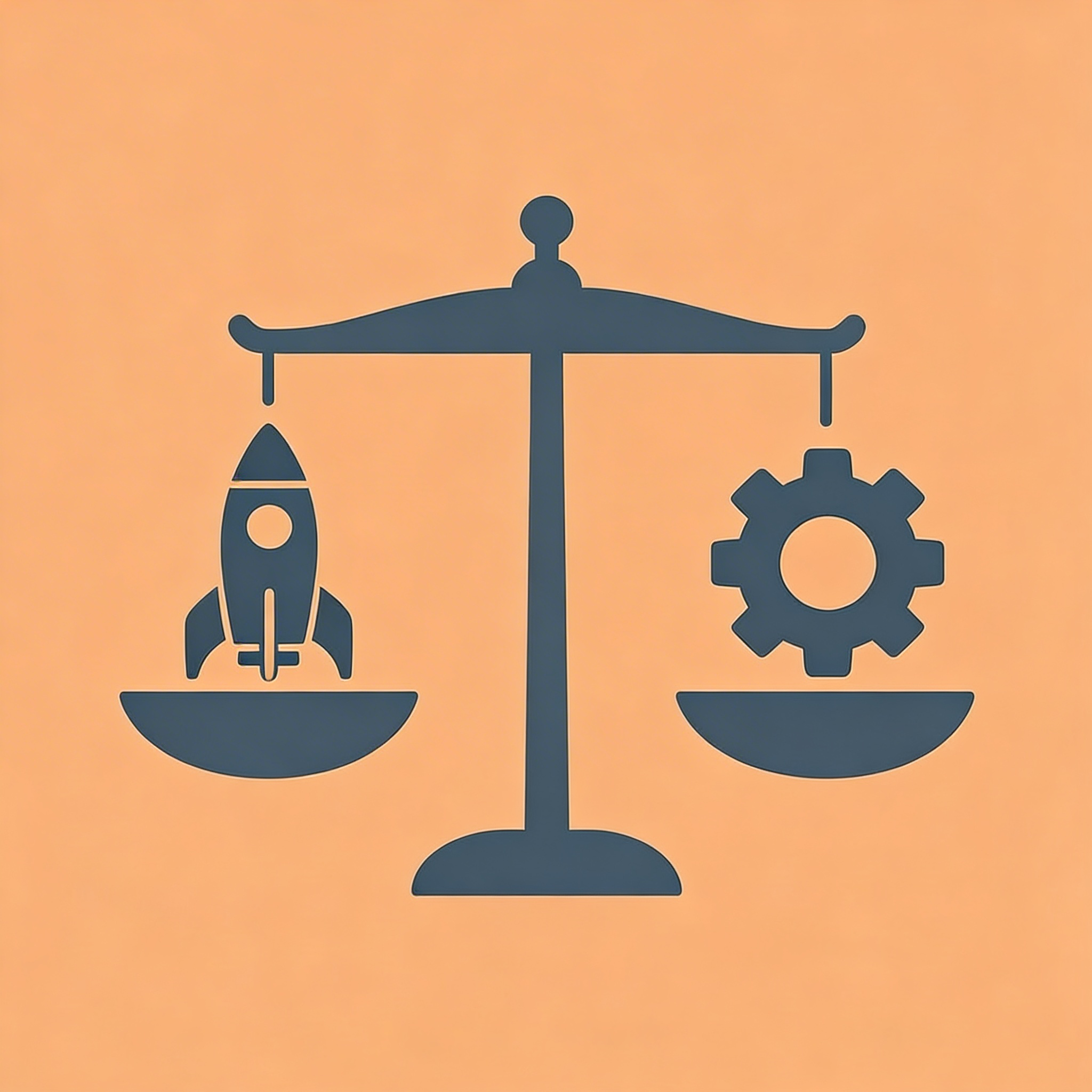 Balance scale showing speed to market outweighing feature complexity